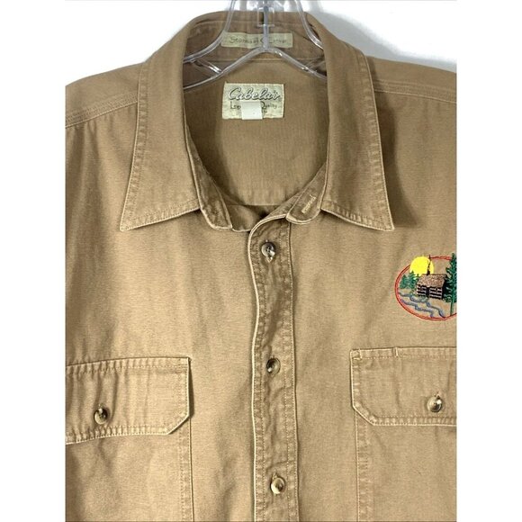 Cabela's Men's Shirt Sz XL Tan Stonewashed Canvas Tan Embroidered L/S Button Up - Picture 2 of 6